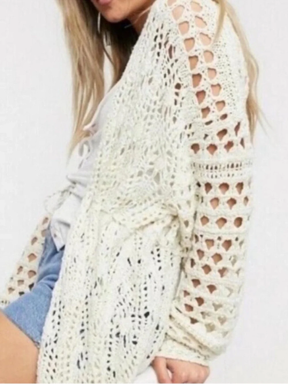 Free People Sweet Talker Crochet Cardigan Cream XS